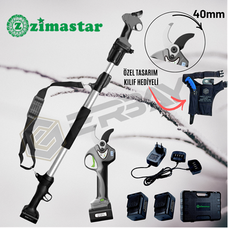 Zimastar SC-8611A Akülü Budama Makası 40mm + Teleskopik Uzatma Aparatı