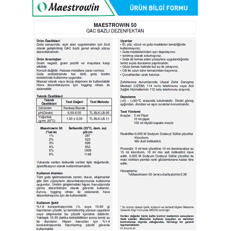 Maestrowin 50 QAC Bazlı Dezenfektan 5 LT