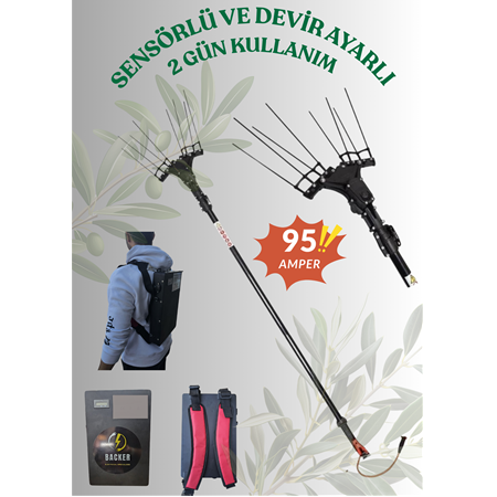 Backer Prolive Sırt Akülü Sensörlü ve Devir Ayarlı Zeytin Silkeleme Hasat Makinası 95 Amper