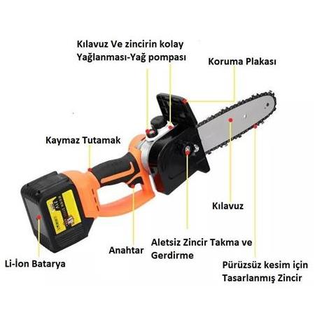 GardenPro Lityum Akülü Budama Testeresi 21 V 4 Ah - 2 Akülü GP201